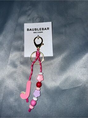 BaubleBar Pink and Red Beaded Letter J Key Charm